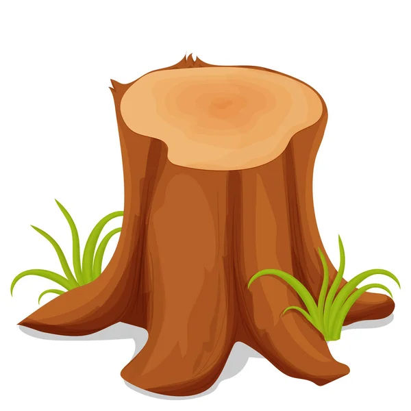 Tocón Árbol Tronco Picado Con Hierba Verde Estilo Dibujos Animados — Vector de stock