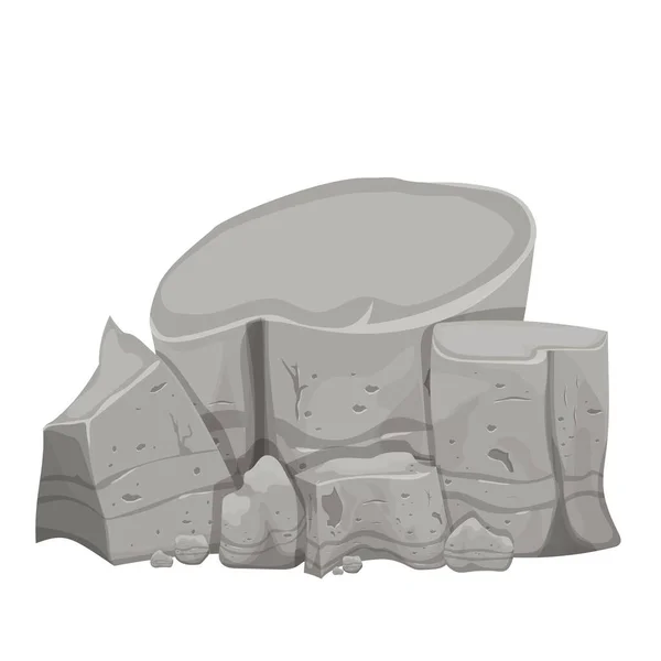石の山 岩の建設漫画のスタイルで重い白い背景に孤立した 鉱物詳細な図面 古いテクスチャ 岩の装飾 — ストックベクタ
