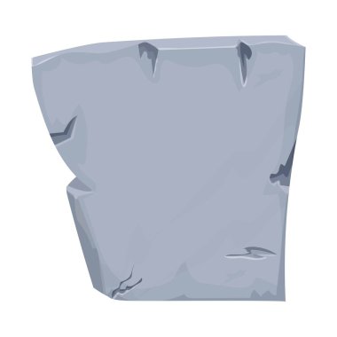 Taş, karikatür tarzında kaya, beyaz arka planda çatlak elementlerle detaylandırılmış. Ui oyun varlıkları, dekorasyon için granit blok kaya, menü. Boş pankart.
