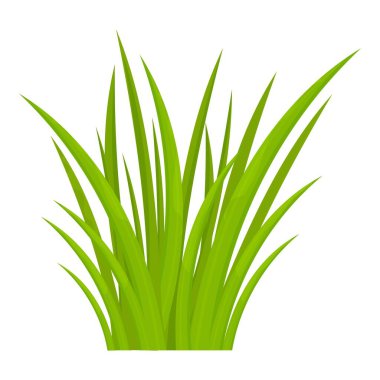 Çizgi film tarzında yeşil çimenler, beyaz arka planda izole edilmiş parlak otlar. Sezon doğal bitki, tasarım unsuru, oyun değeri. 