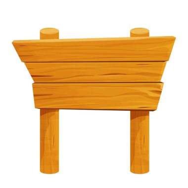 Tahtalardan ahşap tabela, beyaz arkaplan vektör illüstrasyonunda izole edilmiş, çizgi film tarzında çizilmiş. İmza, kırsal eski şablon, ui varlıkları.