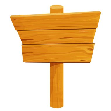 Tahtalardan ahşap tabela, beyaz arkaplan vektör illüstrasyonunda izole edilmiş, çizgi film tarzında çizilmiş. İmza, kırsal eski şablon, ui varlıkları.