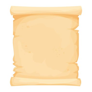 Parşömen kağıdı, parşömen kağıdı, parşömen papirüsü, boş çerçeve, beyaz arkaplan vektör illüstrasyonunda izole edilmiş, çizgi film stili olarak boş. Dokulu ui varlığı, ortaçağ, antika element.