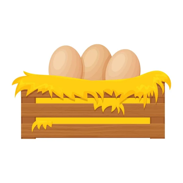 Wooden Box Bale Hay Haystack Eggs Cartoon Style Isolated White — Stock Vector