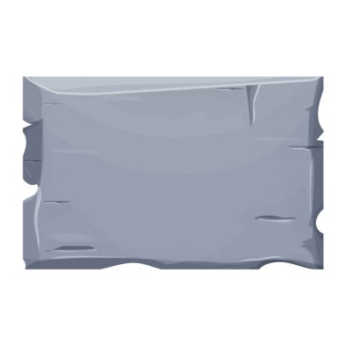 Taş tablet, panel, desenli karikatür çerçevesi çatlak elementler beyaz arka planda izole edilmiş. ui arayüzü, web pankartı, tasarım ögesi için katı gri işaret kare şekli.