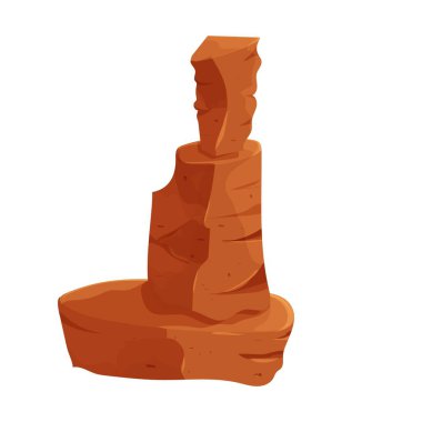 Tatlı Dağı, beyaz arka planda izole edilmiş karikatür tarzı kaya. Tasarım öğesi, ui oyun varlığı, dekorasyon. Kalıplı, çatlamış taş yapı.