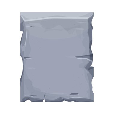 Taş tablet, panel, desenli karikatür çerçevesi çatlak elementler beyaz arka planda izole edilmiş. ui arayüzü, web pankartı, tasarım ögesi için katı gri işaret kare şekli.