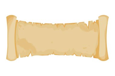 Parşömen afişi, beyaz arkaplanda izole edilmiş çizgi film tarzı parşömen kağıdı. Ui oyun varlık tasarımı. Boş papirüs, antika boş hisse senedi çizimi.