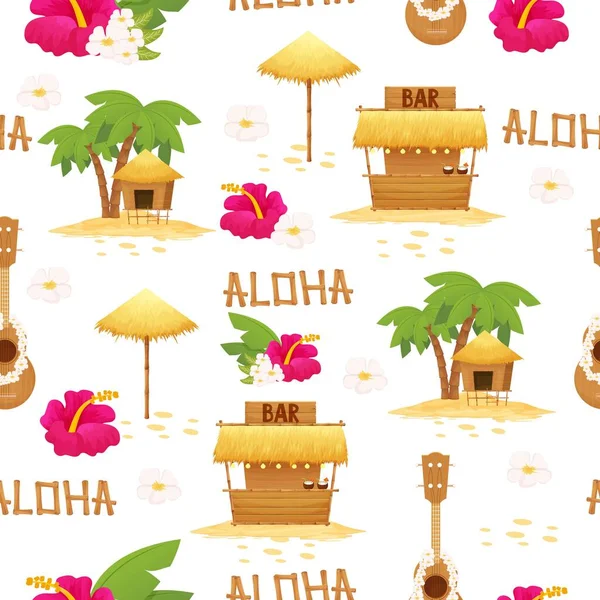 Luminoso Patrón Hawaiano Verano Sin Costuras Exóticos Elementos Navideños Objetos — Vector de stock