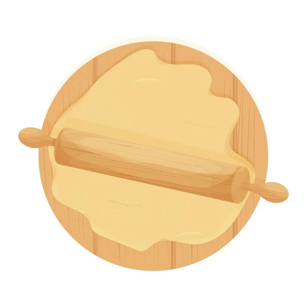 Legno Rolling Pin Pasta Isolato Sfondo Bianco Stile Cartone Animato — Vettoriale Stock