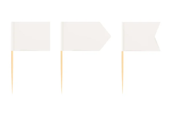 Definir bandeiras de palito de madeira em estilo plano de desenho animado isolado no fundo branco, bandeira de palito retângulo em branco, ícone. Coleção Para mensagens de ponteiro mini stick — Vetor de Stock