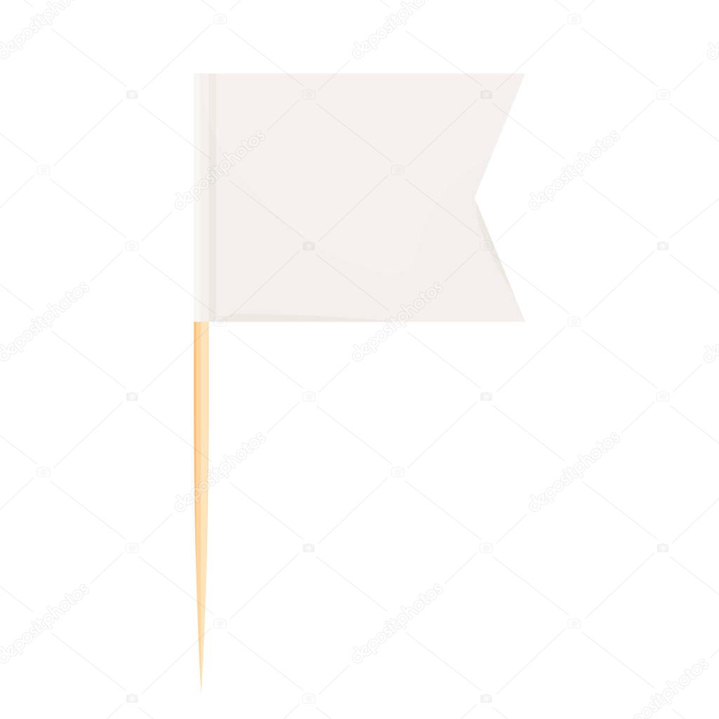 Toothpick flag wooden miniature in cartoon flat style isolated on white background, toothpick flag rectangle blank, icon. For mini stick pointer messages. Vector illustration