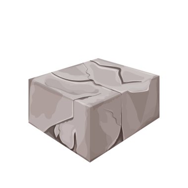 Taş çatlamış tuğla, beyaz arka planda izole edilmiş karikatür düz stil blok. Ui oyun varlığı. Vektör granit malzeme, jeoloji geometri sembolü, kırık kaya parçası.