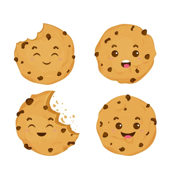 Set Lindo Comic Kawaii Cookie Personaje Emocional Estilo Dibujos Animados — Vector de stock