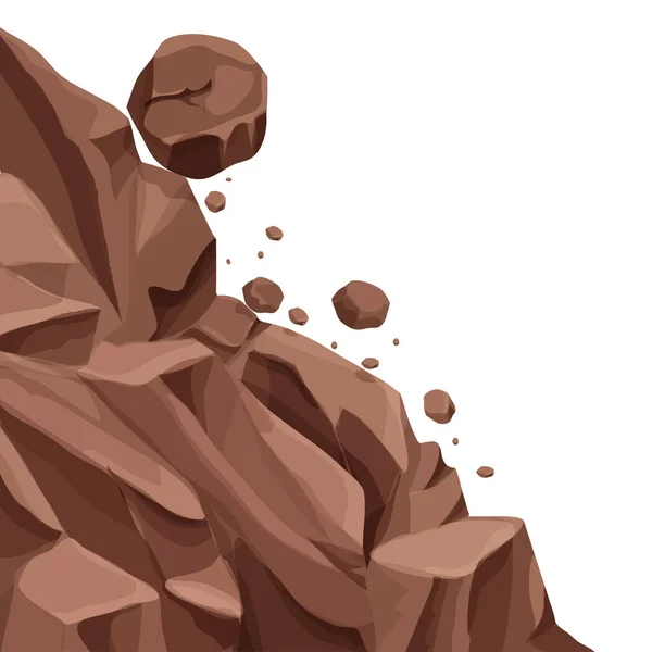 Berg Aardverschuiving Met Vallende Rotsen Stenen Cartoon Platte Stijl Geïsoleerd — Stockvector