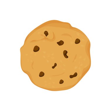 Geleneksel çikolatalı kurabiye yuvarlağı beyaz arka planda düz bir şekilde izole edilmiş. Web tasarımları için bir element. Tatlı yemek, tatlı..