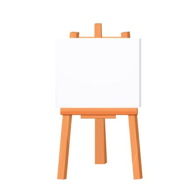 Ahşap sehpa boş kağıt vektör beyaz illüstrasyonunda izole edilmiş çizgi film tarzıyla taklit edilir. Sanatçı ekipmanı, reklam panosu.