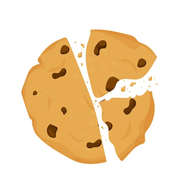 Cookies Κομμάτια Σοκολάτας Σπασμένα Καρτούν Επίπεδη Στυλ Που Απομονώνονται Λευκό — Διανυσματικό Αρχείο