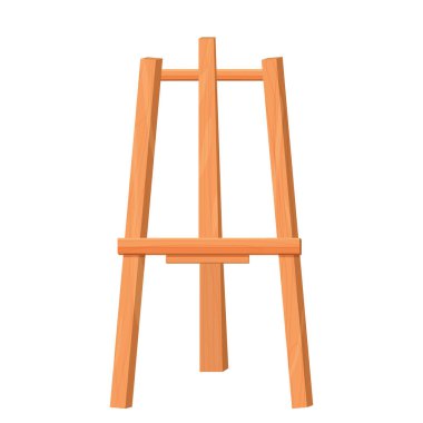 Ahşap sehpa boş kağıt vektör beyaz illüstrasyonunda izole edilmiş çizgi film tarzıyla taklit edilir. Sanatçı ekipmanı, reklam panosu.