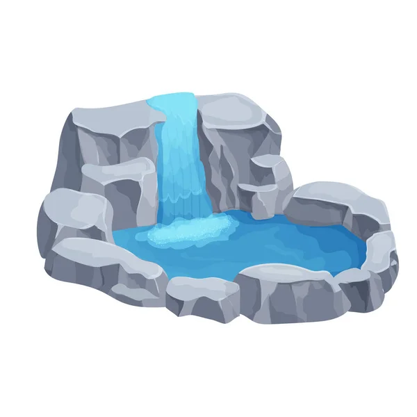 Vodopád Kaskáda Kameny Jezero Kresleném Stylu Izolované Bílém Pozadí Složení — Stockový vektor