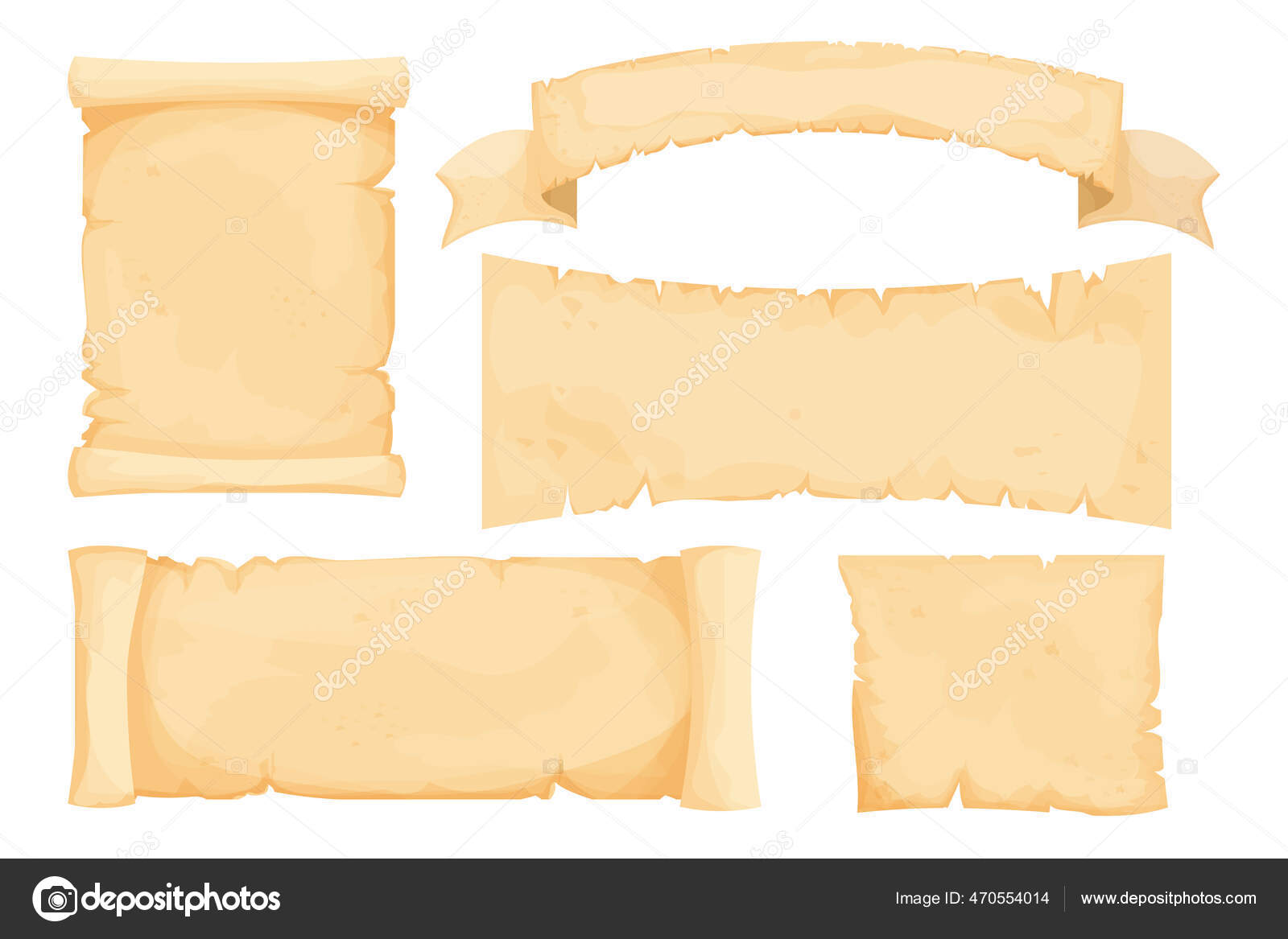 Set Perkamen Gulungan Papirus Kertas Antik Kosong Dalam Gaya Kartun Stok Vektor C Sombrecanari 470554014