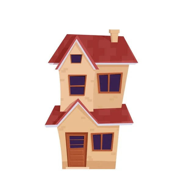 详细可爱的房子 郊区小屋漫画风格孤立的白色背景 前视图与窗 好地方 — 图库矢量图片