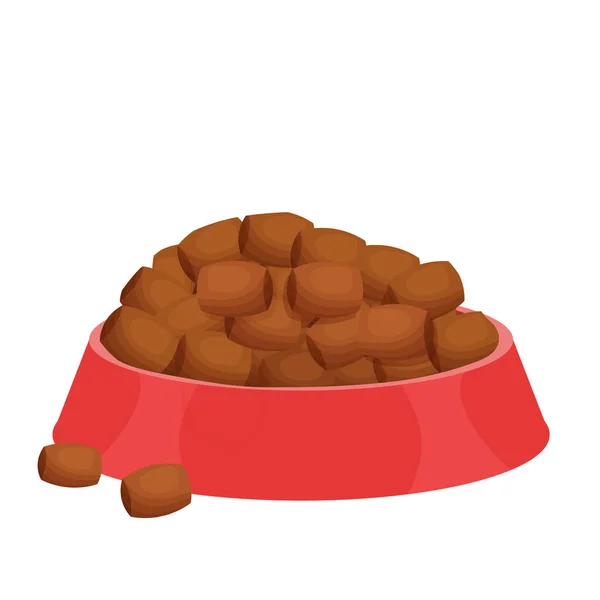 Nourriture Sèche Pour Animaux Compagnie Dans Bol Rouge Style Dessin — Image vectorielle