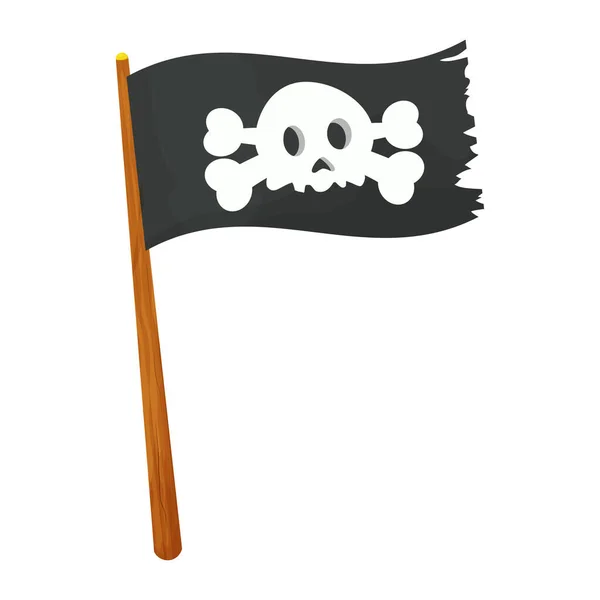 Bandera Pirata Con Cráneo Huesos Cruzados Palo Madera Icono Plano — Archivo Imágenes Vectoriales