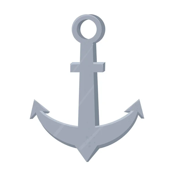 Ancre en fer, argent dans le style plat dessin animé isolé sur fond blanc. Texturé, symbole antique. Élément pirate. — Image vectorielle