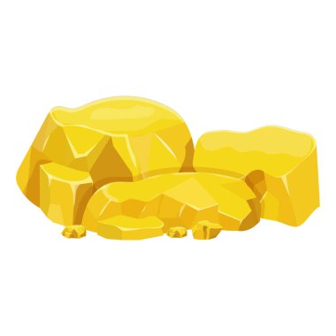 Altın külçesi, beyaz arka planda izole edilmiş karikatür şeklinde mineral kaya parçası. Parlak nesne, evet varlık, maden elementi, cevher.