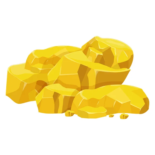 Gold Nugget Mineral Boulder Cartoon Style Isolated White Background Shiny — Vector de stock