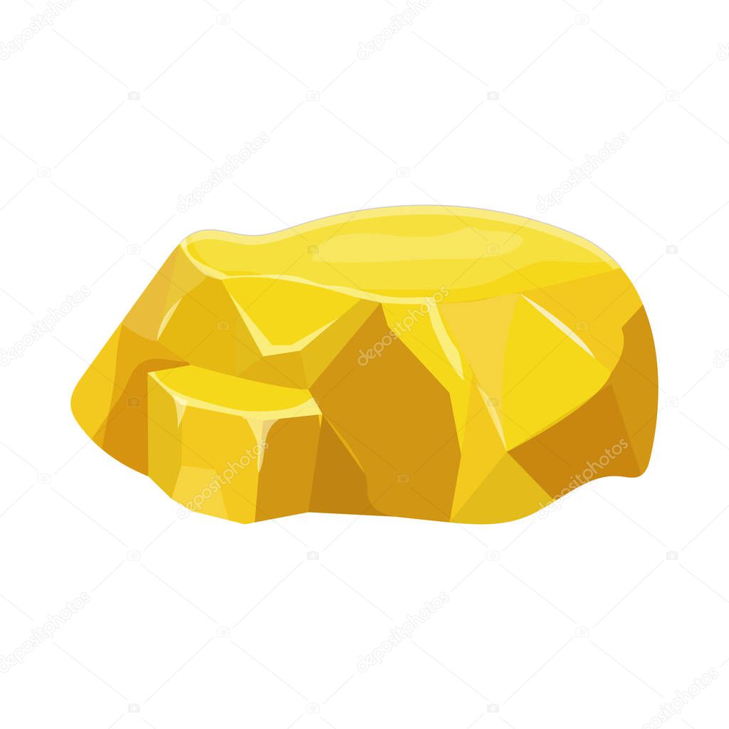 Gold nugget, mineral boulder in cartoon style isolated on white background. Shiny object, ui asset, mine element, ore.