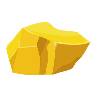 Altın külçesi, beyaz arka planda izole edilmiş karikatür şeklinde mineral kaya parçası. Parlak nesne, evet varlık, maden elementi, cevher.