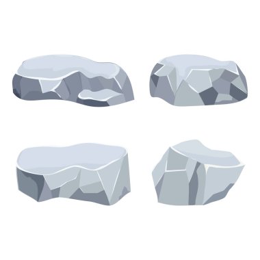 Gümüş külçeler, beyaz arka planda izole edilmiş çizgi film tarzında cevher. Doğal mineral kaynaklarının farklı şekilleri. Ui varlık koleksiyonu.