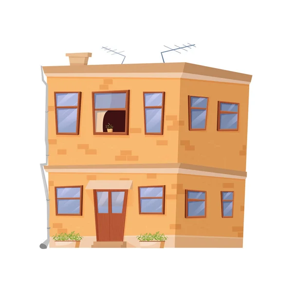 Bonita Casa Detallada Cabaña Suburbana Estilo Dibujos Animados Aislado Sobre — Vector de stock