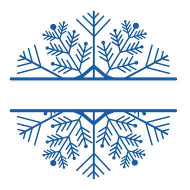 Dekorasyon kar tanesi çerçevesi, yazı için monogram, kesme, beyaz arkaplanda izole çizgi. Noel tatili, kış sembolü, selamlama. 