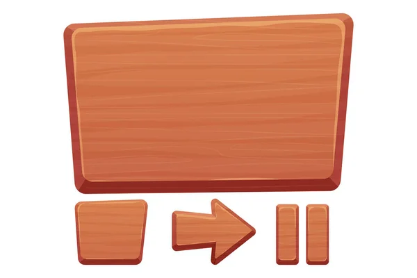 木制按钮设置为卡通风格 在白色背景上孤立的裂缝细节 游戏资产 Ui接口 收集不同形状供应用 — 图库矢量图片