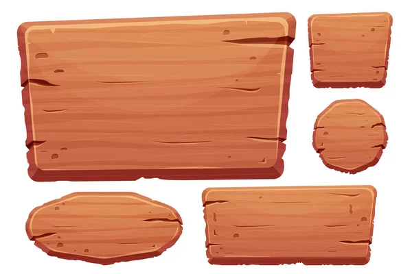 白い背景に隔絶された亀裂の詳細と漫画スタイルで設定された木製のボタン ゲーム資産 Uiインターフェイス メニュー アプリケーションのためのさまざまな形状のコレクション — ストックベクタ