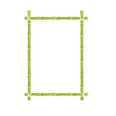 Yeşil bambu çerçeve, çizgi film tarzında ipli kenar. Egzotik Hawaii, Asya dekorasyonu. Boş doğa nesnesi.