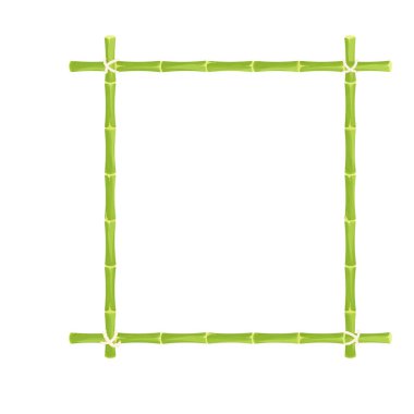 Yeşil bambu çerçeve, çizgi film tarzında ipli kenar. Egzotik Hawaii, Asya dekorasyonu. Boş doğa nesnesi.