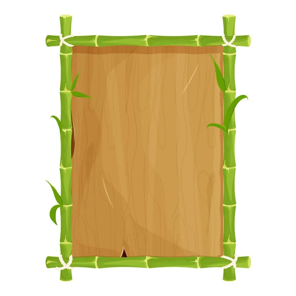 空の木製の板 白い背景に隔離された漫画のスタイルで看板と緑の竹のフレーム アジアの部族の装飾 エキゾチックな要素 ベクターイラスト — ストックベクタ