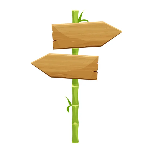 Signo Madera Derección Con Palos Bambú Verde Con Hojas Marco — Vector de stock
