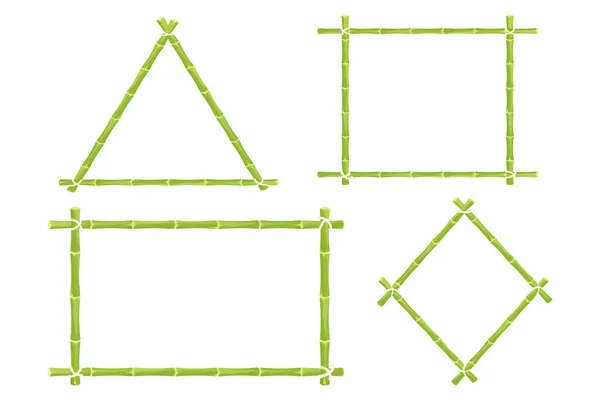 Definir Quadros Bambu Verde Fronteira Com Corda Formas Diferentes Estilo — Vetor de Stock