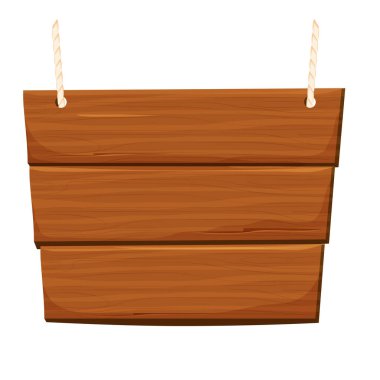 İple ahşap levha asmak, beyaz arka planda izole edilmiş karikatür şeklinde desenli çerçeve. Ui varlığı, tasarım elemanı. Kırsal zincir, eski kereste. Vektör illüstrasyonu