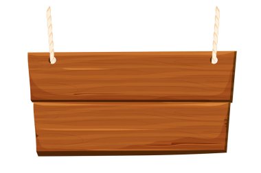 İple ahşap levha asmak, beyaz arka planda izole edilmiş karikatür şeklinde desenli çerçeve. Ui varlığı, tasarım elemanı. Kırsal zincir, eski kereste. Vektör illüstrasyonu