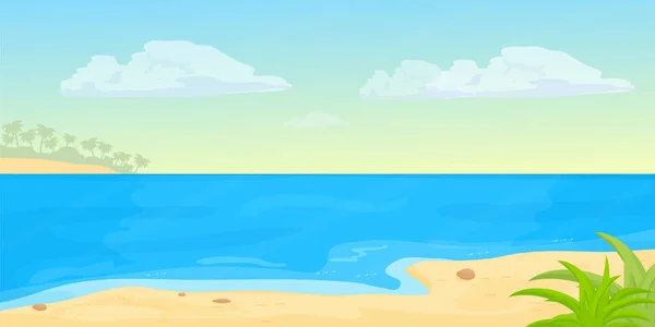Playa Tropical Paisaje Marino Con Mar Arena Estilo Dibujos Animados — Vector de stock