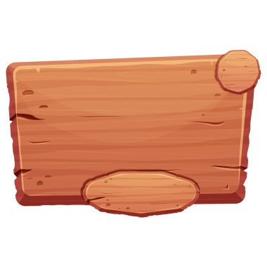 Tahta menü tuşu, beyaz arkaplanda izole edilmiş çizgi film tarzında ui oyunu varlığı. Tercih için boş tahta, soru. Parlak, detaylı ve desenli tahta. Vektör illüstrasyonu