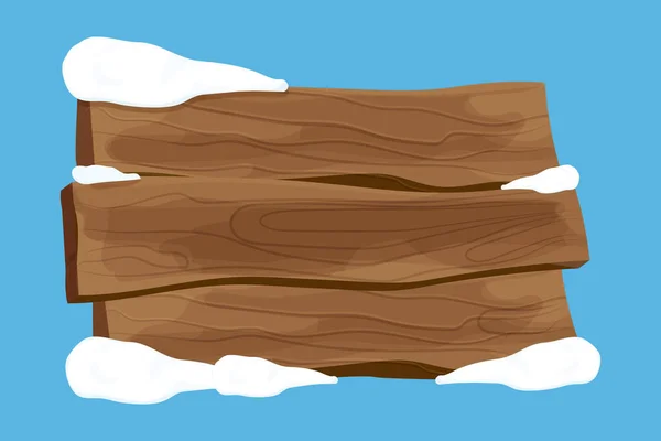 Starý Dřevěný Prázdný Nápis Sněhem Karikaturním Stylu Prázdný Rám Směrové — Stockový vektor