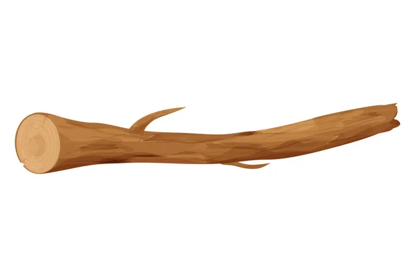 Bâton d'arbre, brindille en bois, pièce ou pièce en style dessin animé isolé sur fond blanc. Elément forestier. Ui actif, décoration. — Image vectorielle