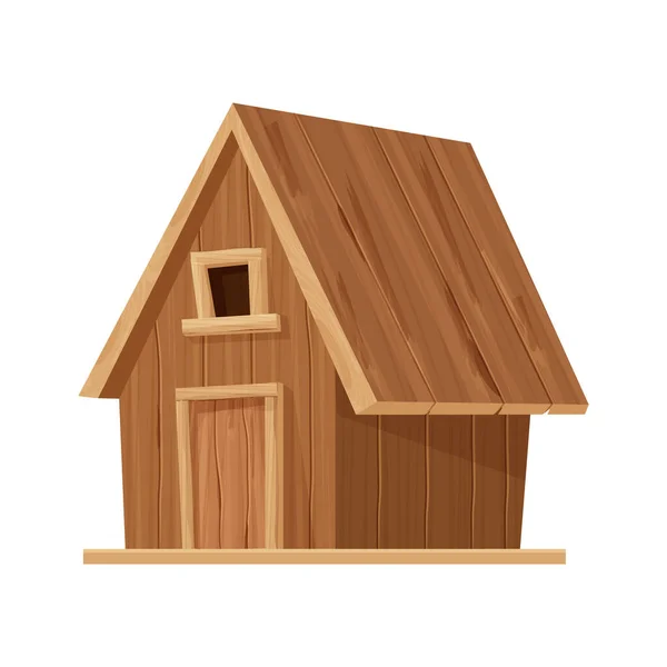 Δασική καλύβα, ξύλινο σπίτι ή εξοχικό σπίτι σε στυλ κινουμένων σχεδίων που απομονώνονται σε λευκό φόντο. Καμπίνα, εξοχικό κτίριο με στέγη, παράθυρο και πόρτα. — Διανυσματικό Αρχείο